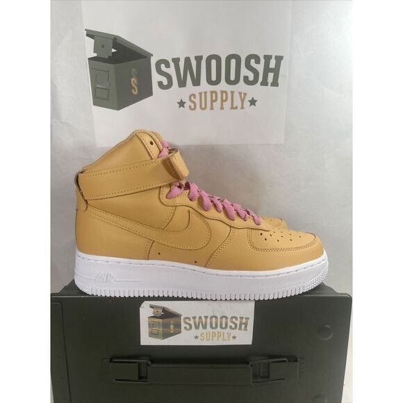 Nike By You ID Air Force 1 high Size 7.5 women’s Tan Pink Linen